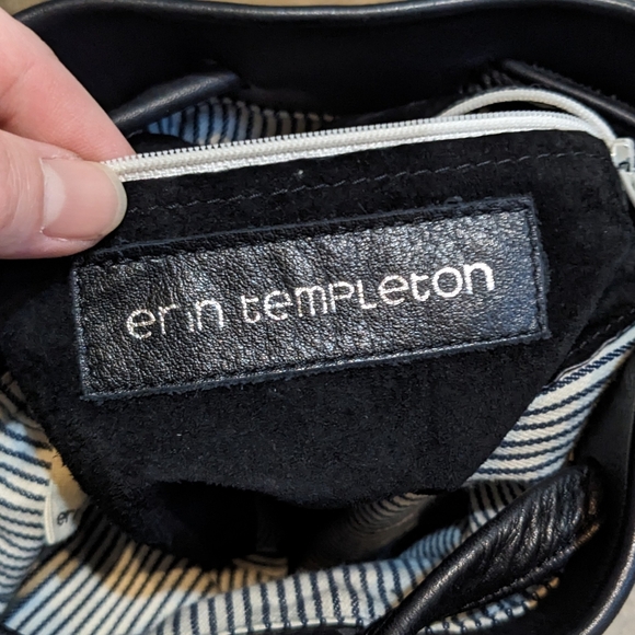 Erin Templeton Butter Soft Leather Double Long Leather Handle Bucket Bag Black - Picture 11 of 15